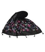 Self Emboidered  Flower Design With Fringe's - Black - Size - 75/185 CM