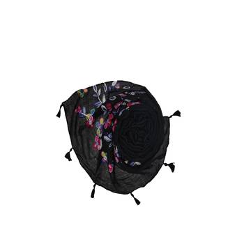Self Emboidered  Flower Design With Fringe's - Black - Size - 75/185 CM 2