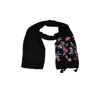 Self Emboidered  Flower Design With Fringe's - Black - Size - 75/185 CM 3