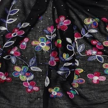 Self Emboidered  Flower Design With Fringe's - Black - Size - 75/185 CM 4