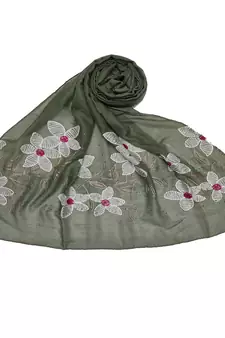 Self Emboidered  Flower Hijab - Green - Size - 75/185 CM