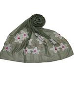 Self Emboidered  Flower Hijab - Green - Size - 75/185 CM