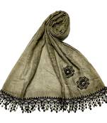 Cotton  Flower Hijab With Heavy Border and Fringe's - Green - Size - 75/185 CM