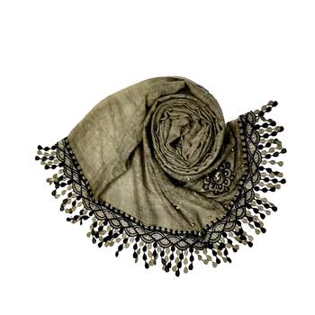 Cotton  Flower Hijab With Heavy Border and Fringe's - Green - Size - 75/185 CM 2