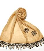 Cotton  Flower Hijab With Heavy Border and Fringe's - Cream - Size - 75/185 CM