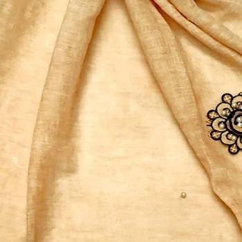 Cotton  Flower Hijab With Heavy Border and Fringe's - Cream - Size - 75/185 CM 4