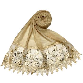 Cotton Heavy Net Lace With Work On Border and Net - Cream - Size - 75/185 CM 1