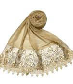 Cotton Heavy Net Lace With Work On Border and Net - Cream - Size - 75/185 CM