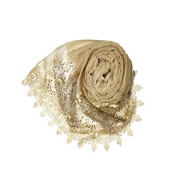 Cotton Heavy Net Lace With Work On Border and Net - Cream - Size - 75/185 CM 2
