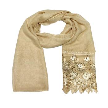 Cotton Heavy Net Lace With Work On Border and Net - Cream - Size - 75/185 CM 3