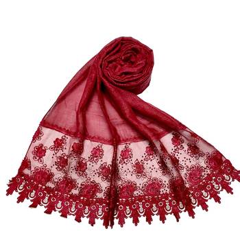 Cotton Heavy Net Lace With Work On Border and Net - Maroon - Size - 75/185 CM 1