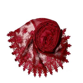 Cotton Heavy Net Lace With Work On Border and Net - Maroon - Size - 75/185 CM 2