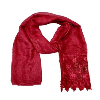 Cotton Heavy Net Lace With Work On Border and Net - Maroon - Size - 75/185 CM 3
