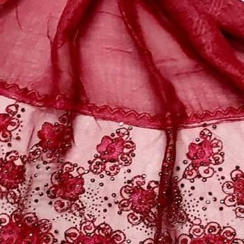 Cotton Heavy Net Lace With Work On Border and Net - Maroon - Size - 75/185 CM 4