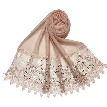 Cotton Heavy Net Lace With Work On Border and Net - Light Orange - Size - 75/185 CM 1