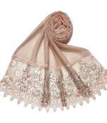 Cotton Heavy Net Lace With Work On Border and Net - Light Orange - Size - 75/185 CM