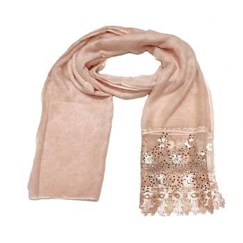 Cotton Heavy Net Lace With Work On Border and Net - Light Orange - Size - 75/185 CM 3