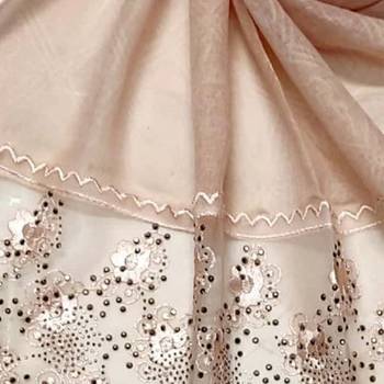 Cotton Heavy Net Lace With Work On Border and Net - Light Orange - Size - 75/185 CM 4