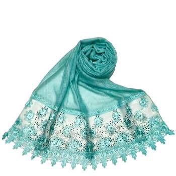 Cotton Heavy Net Lace With Work On Border and Net - Sea Blue - Size - 75/185 CM 1