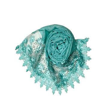 Cotton Heavy Net Lace With Work On Border and Net - Sea Blue - Size - 75/185 CM 2