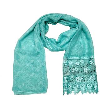 Cotton Heavy Net Lace With Work On Border and Net - Sea Blue - Size - 75/185 CM 3
