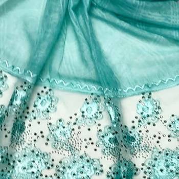 Cotton Heavy Net Lace With Work On Border and Net - Sea Blue - Size - 75/185 CM 4
