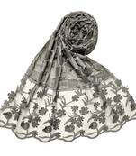 Flower Work Emboidered Hijab - Grey - Size - 75/185 CM