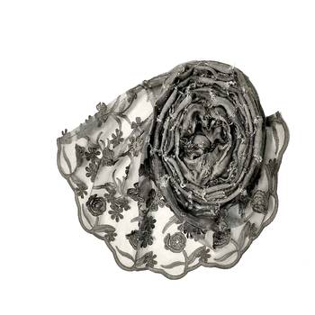 Flower Work Emboidered Hijab - Grey - Size - 75/185 CM 2