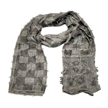 Flower Work Emboidered Hijab - Grey - Size - 75/185 CM 3