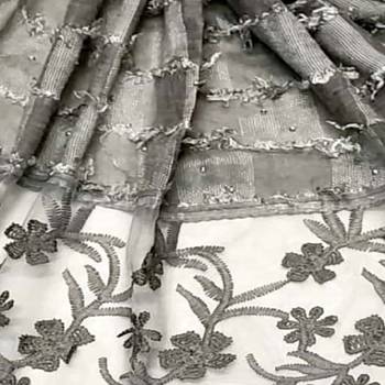 Flower Work Emboidered Hijab - Grey - Size - 75/185 CM 4