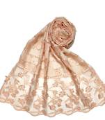 Flower Work Emboidered Hijab - Light Orange - Size - 75/185 CM