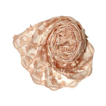 Flower Work Emboidered Hijab - Light Orange - Size - 75/185 CM 2