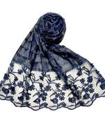 Flower Work Hijab - Blue - Size - 75/185 CM