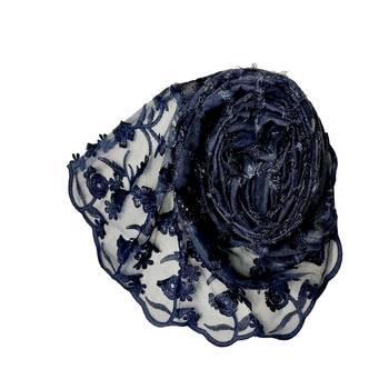Flower Work Hijab - Blue - Size - 75/185 CM 2