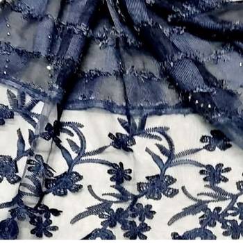 Flower Work Hijab - Blue - Size - 75/185 CM 4