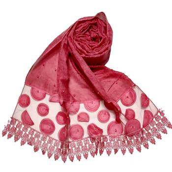 Round  Circular Balls On The Net With Moti Studed and Uniquely Styled Border - Maroon - Size - 75/185 CM 1