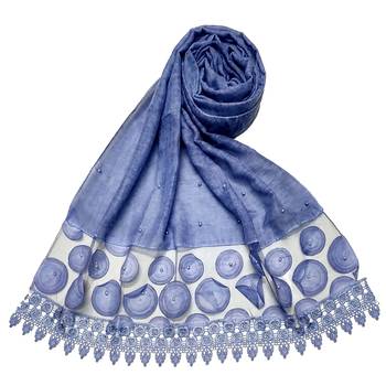 Round  Circular Balls On The Net With Moti Studed and Uniquely Styled Border - Blue - Size - 75/185 CM 1