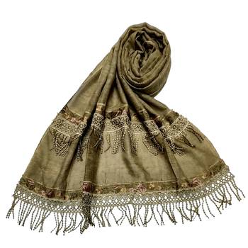 Double Sided Border With Double Sided Fringe's Cotton Hijab - Light Green - Size - 75/185 CM 1