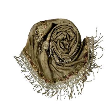 Double Sided Border With Double Sided Fringe's Cotton Hijab - Light Green - Size - 75/185 CM 2