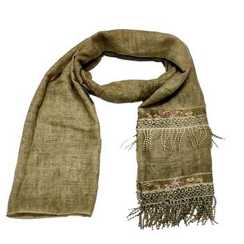 Double Sided Border With Double Sided Fringe's Cotton Hijab - Light Green - Size - 75/185 CM 3