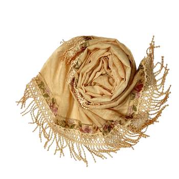 Double Sided Border With Double Sided Fringe's Cotton Hijab - Cream - Size - 75/185 CM 2