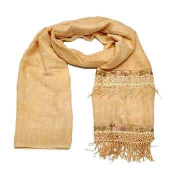 Double Sided Border With Double Sided Fringe's Cotton Hijab - Cream - Size - 75/185 CM 3