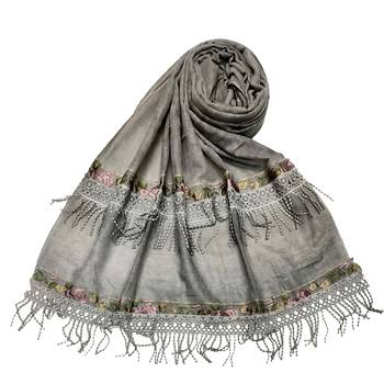 Double Sided Border With Double Sided Fringe's Cotton Hijab - Grey - Size - 75/185 CM 1