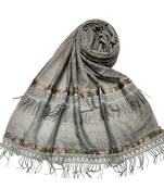 Double Sided Border With Double Sided Fringe's Cotton Hijab - Grey - Size - 75/185 CM