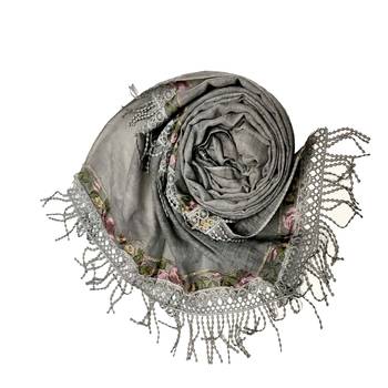 Double Sided Border With Double Sided Fringe's Cotton Hijab - Grey - Size - 75/185 CM 2