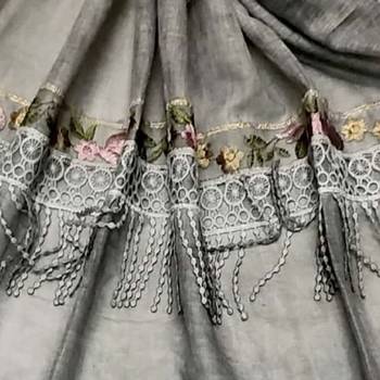 Double Sided Border With Double Sided Fringe's Cotton Hijab - Grey - Size - 75/185 CM 4