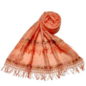 Double Sided Border With Double Sided Fringe's Cotton Hijab - Orange - Size - 75/185 CM 1