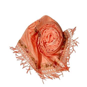 Double Sided Border With Double Sided Fringe's Cotton Hijab - Orange - Size - 75/185 CM 2