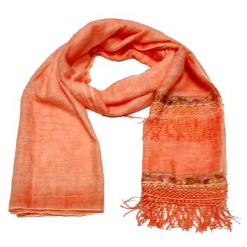 Double Sided Border With Double Sided Fringe's Cotton Hijab - Orange - Size - 75/185 CM 3