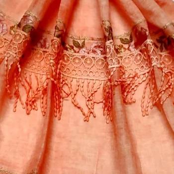 Double Sided Border With Double Sided Fringe's Cotton Hijab - Orange - Size - 75/185 CM 4